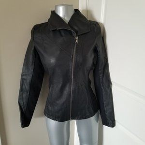 Faux Leather/Jersey Moto Jacket